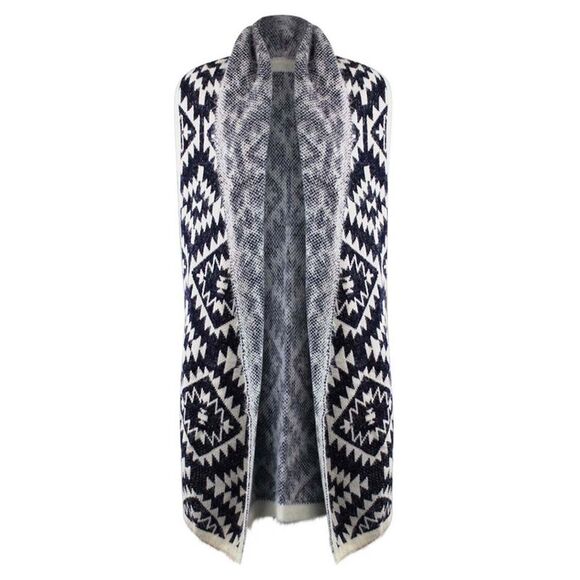 Knit Aztec Print Kimono Vest Cardigan - Picture 1 of 8